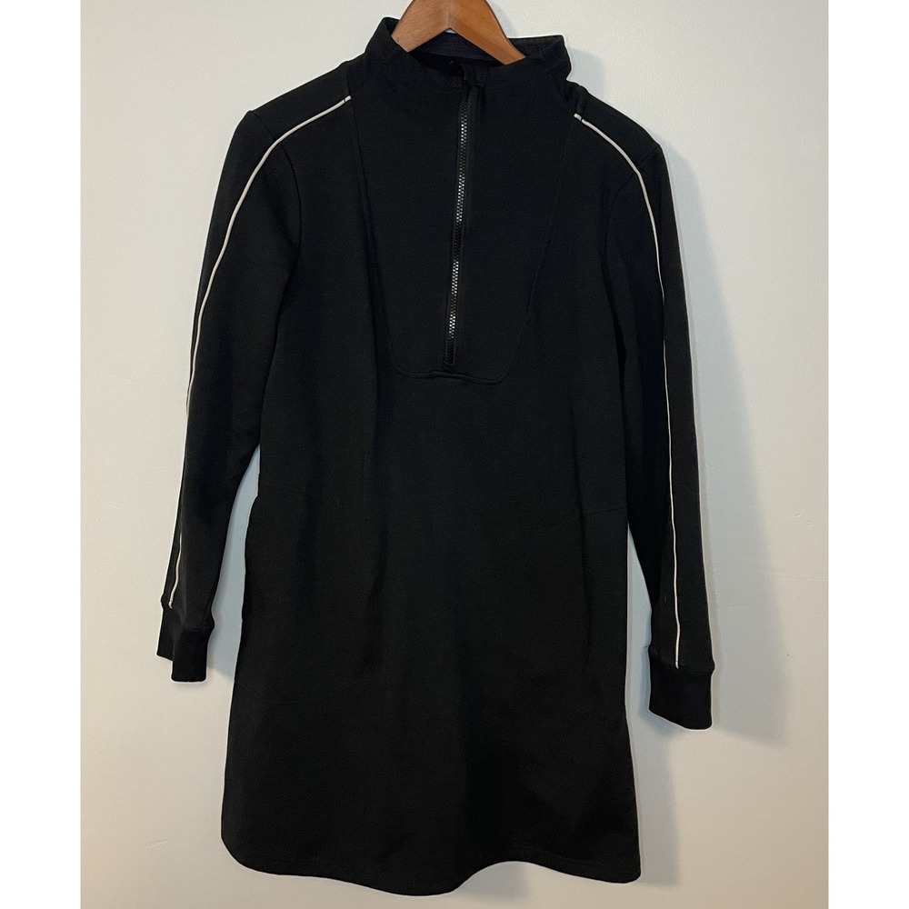 Title Nine Warmup Sweatshirt Dress Womens M Black 1/4 Zip Fleece‎ Long Sleeve